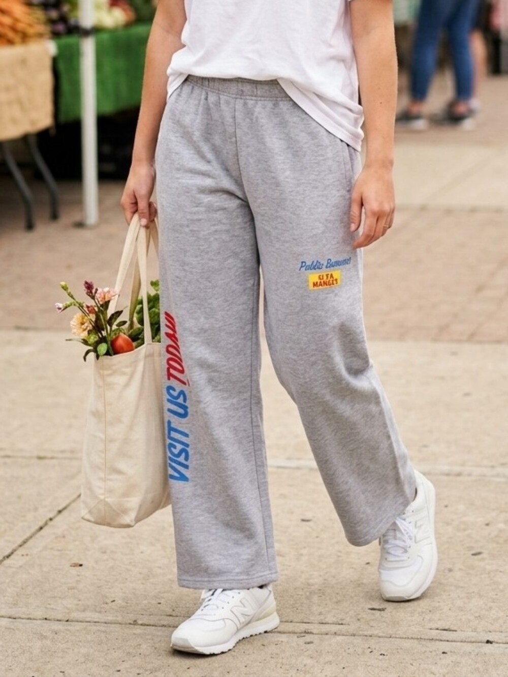PacSun Gray Wide-Leg Track Pants with Graphic Accents